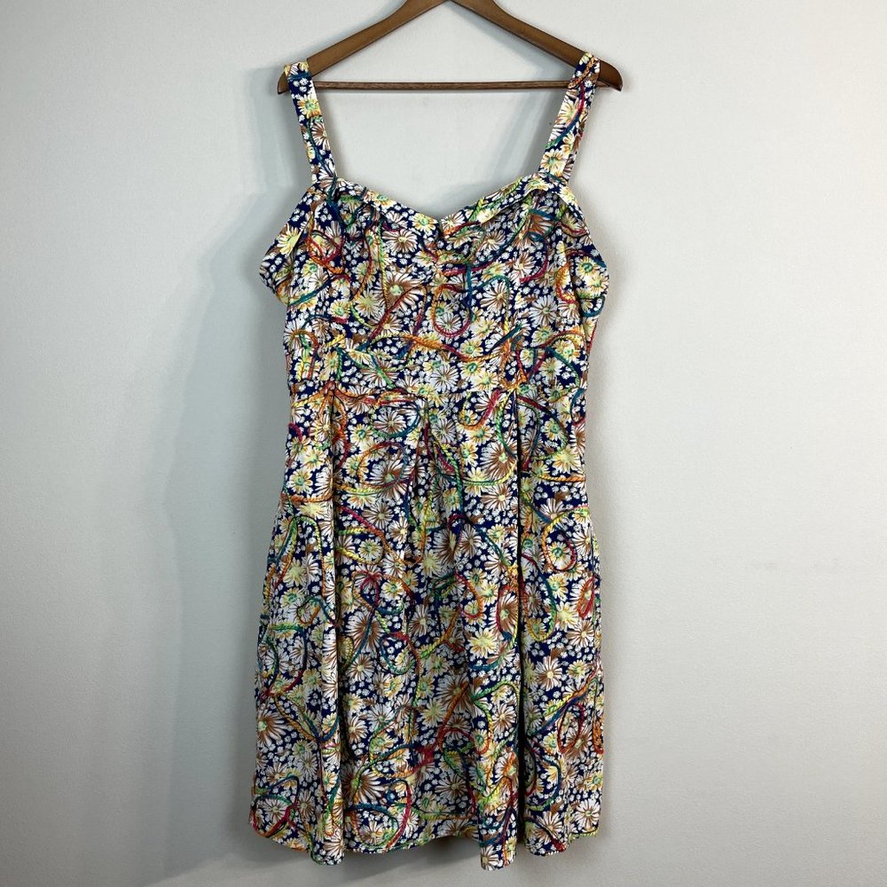 Tatyana Dress Womens 3XL Multicolor Floral Embroidered A-Line Knee Length V-Neck